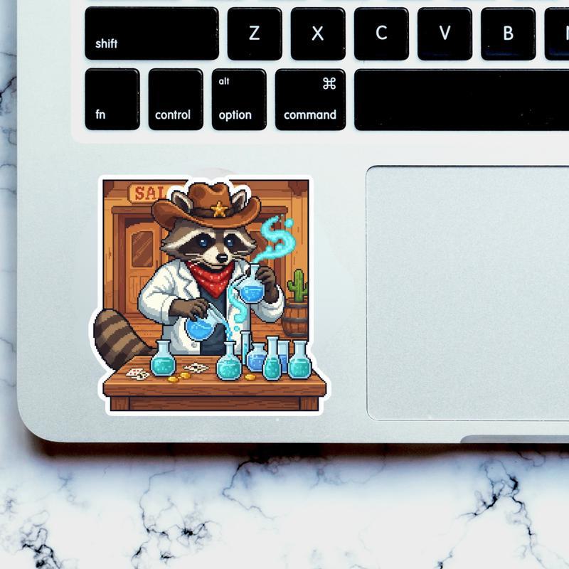Pixel Cowboy Raccoon Scientist Sticker
