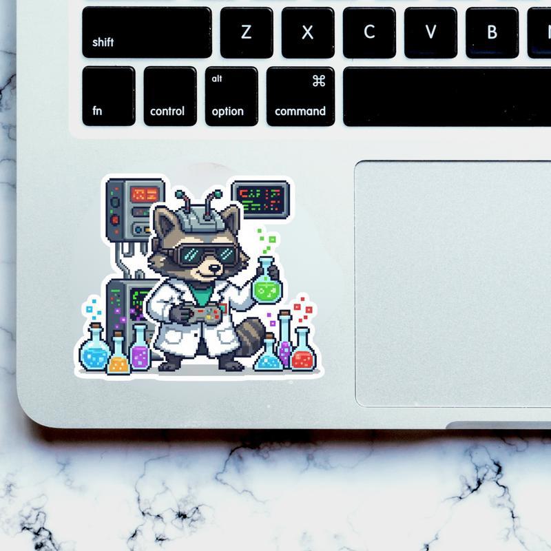 Pixel Raccoon Scientist Gamer Mode Sticker