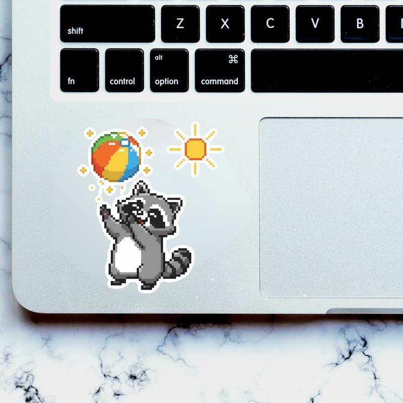Pixelated Raccoon Beach Ball Sticker