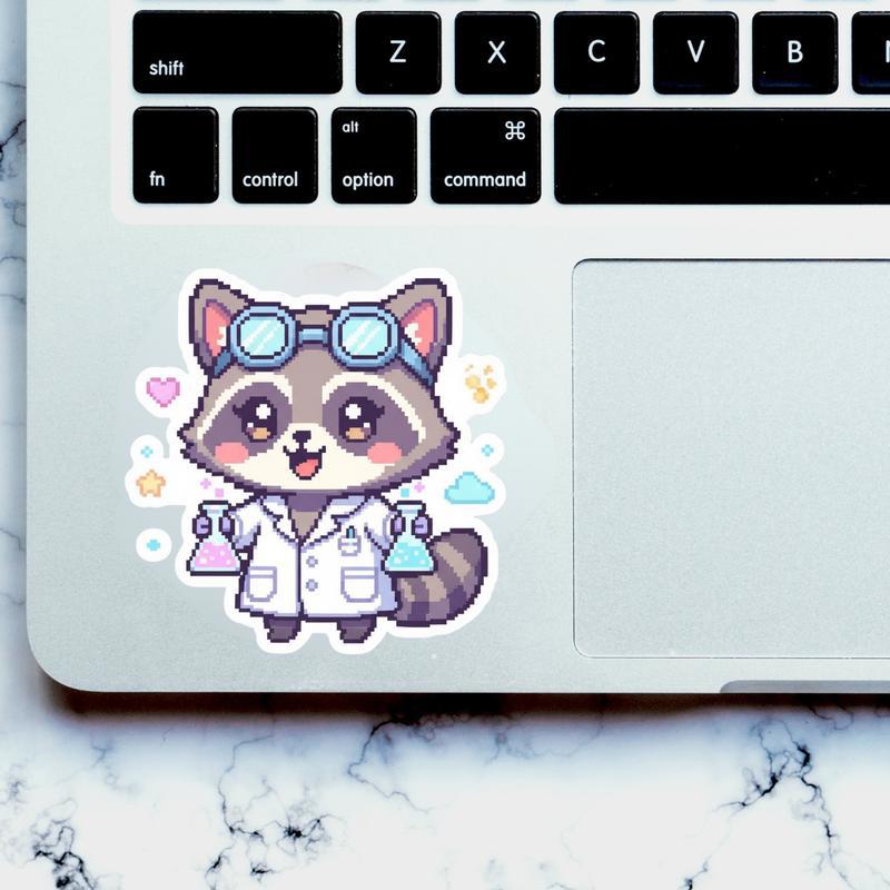 Pixelated Raccoon ChPixel Kawaii Raccoon Scientistasing Butterflies Sticker