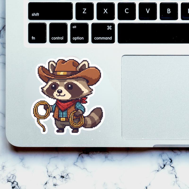 Pixelated Raccoon Cowboy Sticker