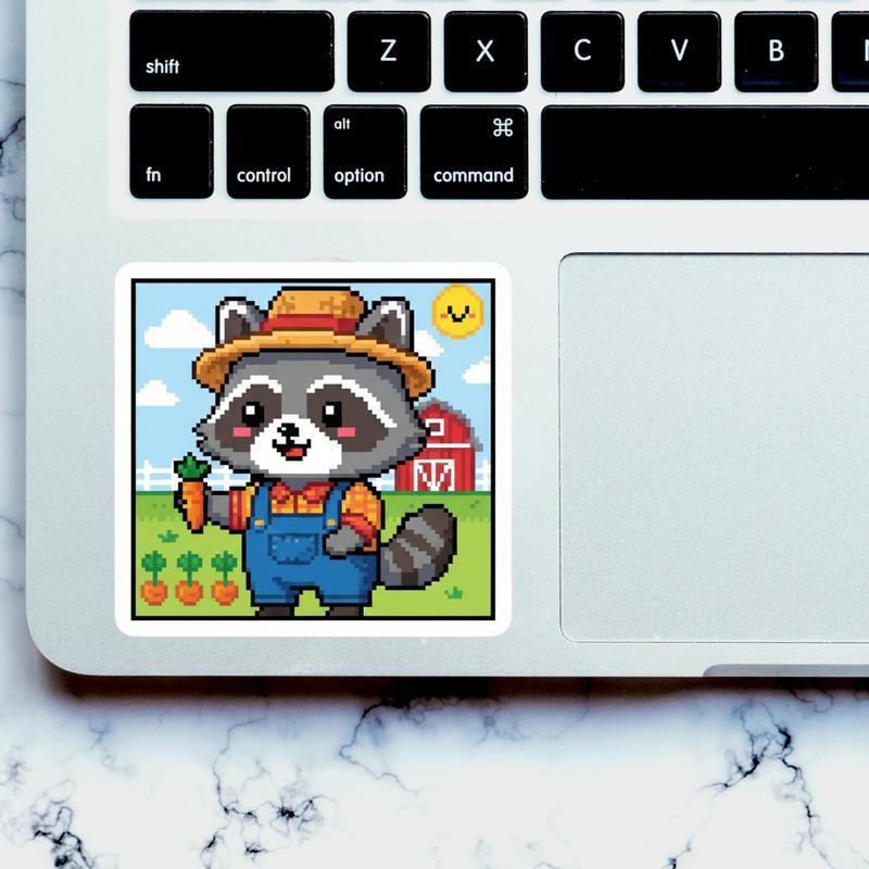 Pixelated Raccoon Farmer Sticker