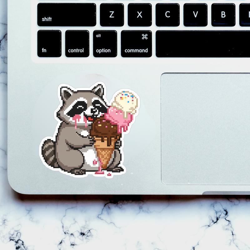 Pixelated Raccoon Ice Cream Sticker