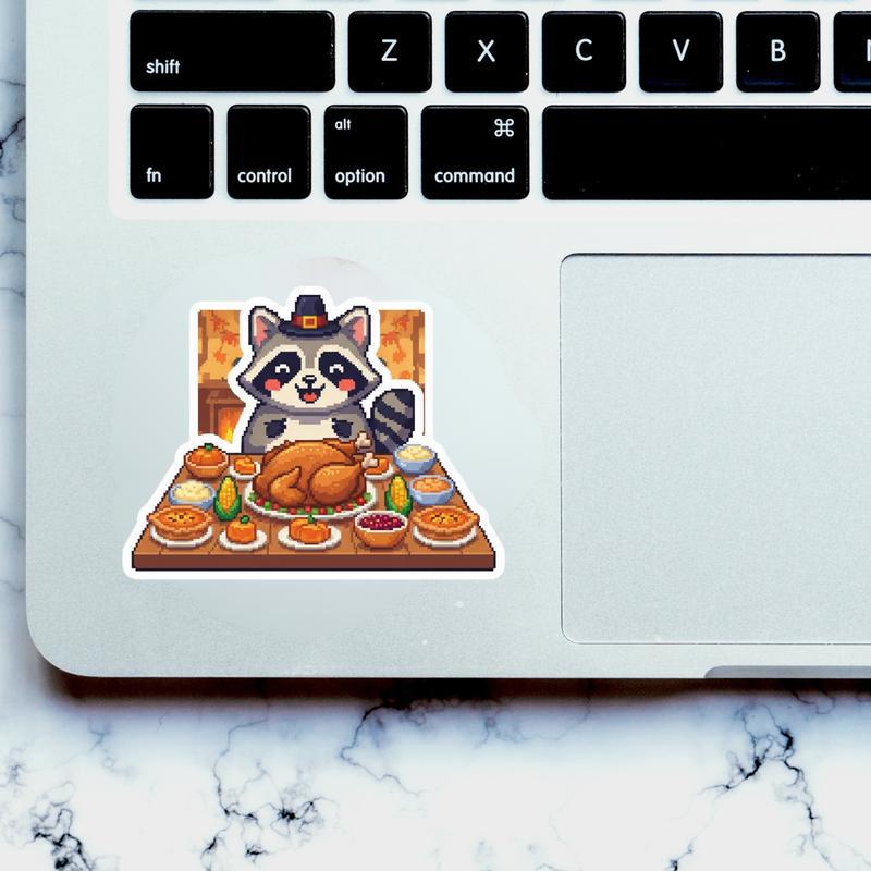 Pixelated Raccoon Thanksgiving Feast Sticker