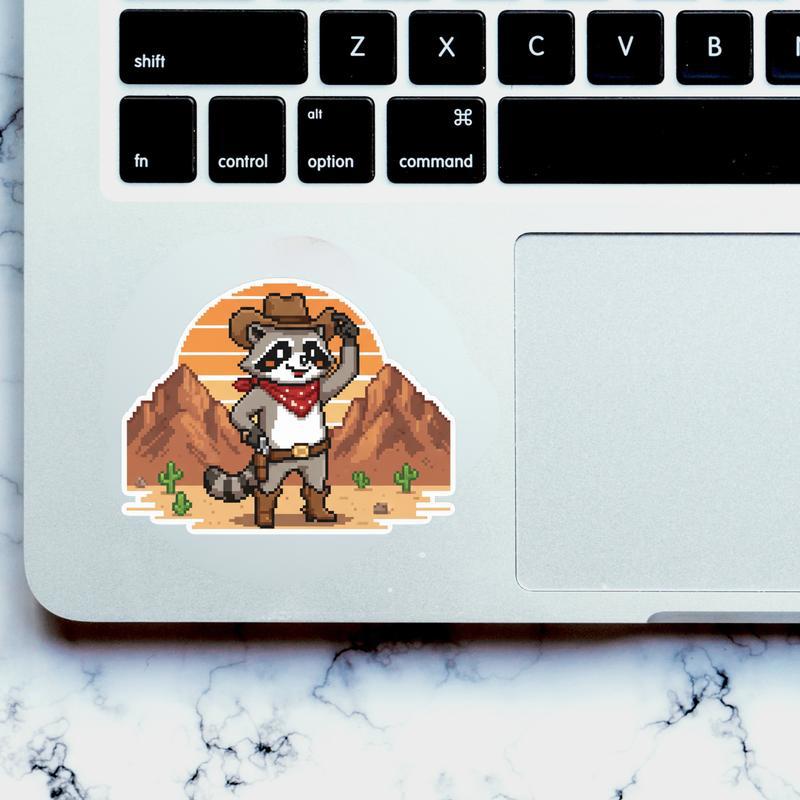 Pixelated Raccoon Western Hero Sticker
