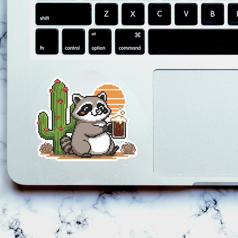 Pixelated Raccoon With Cactus Sticker