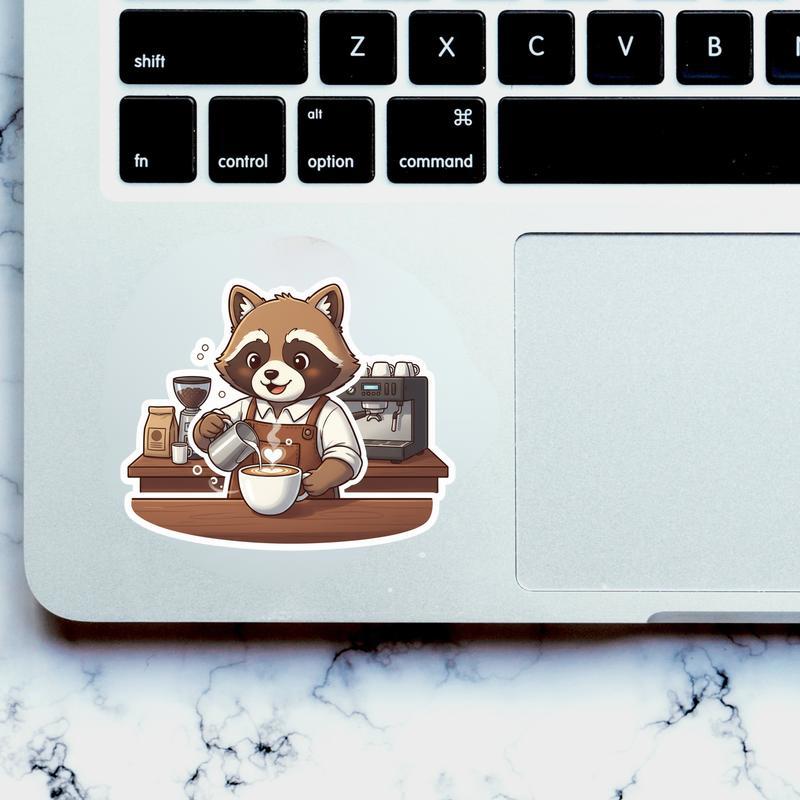 Raccoon Dog Barista Sticker