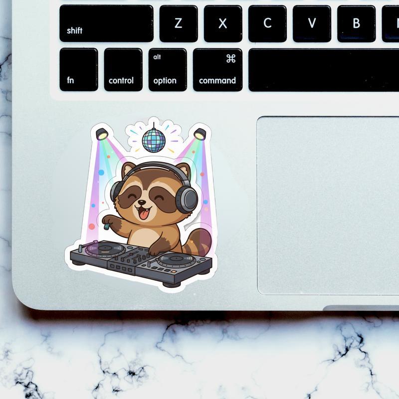 Raccoon Dog DJ Party Sticker
