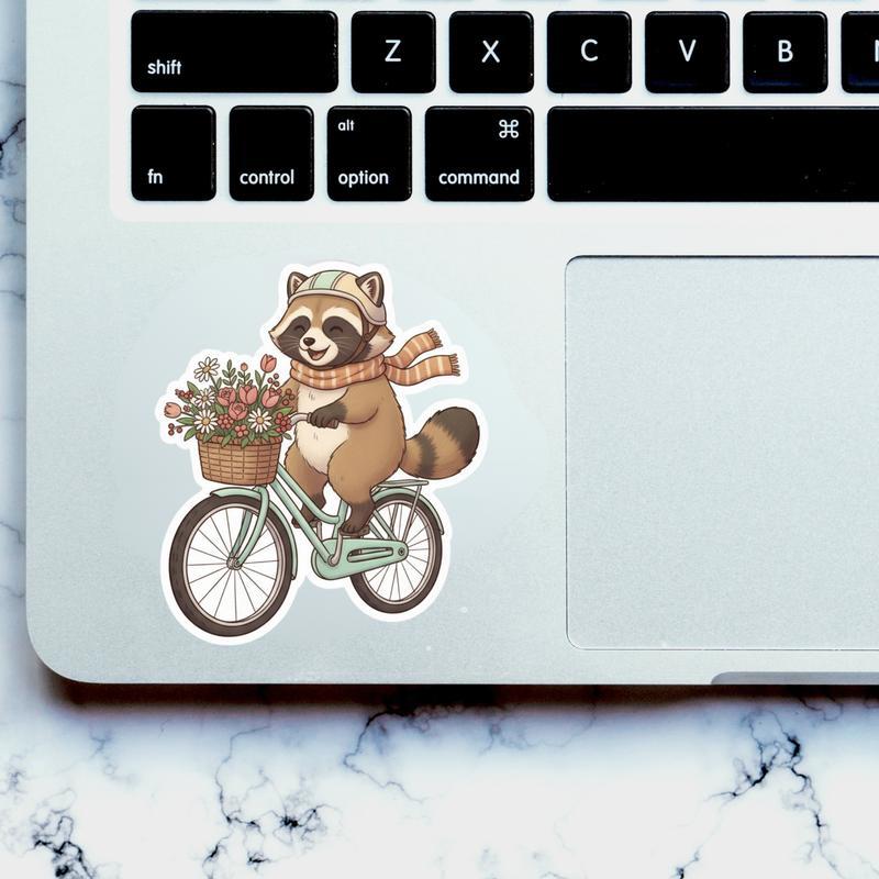 Raccoon Dog Riding Bicycle Sticker
