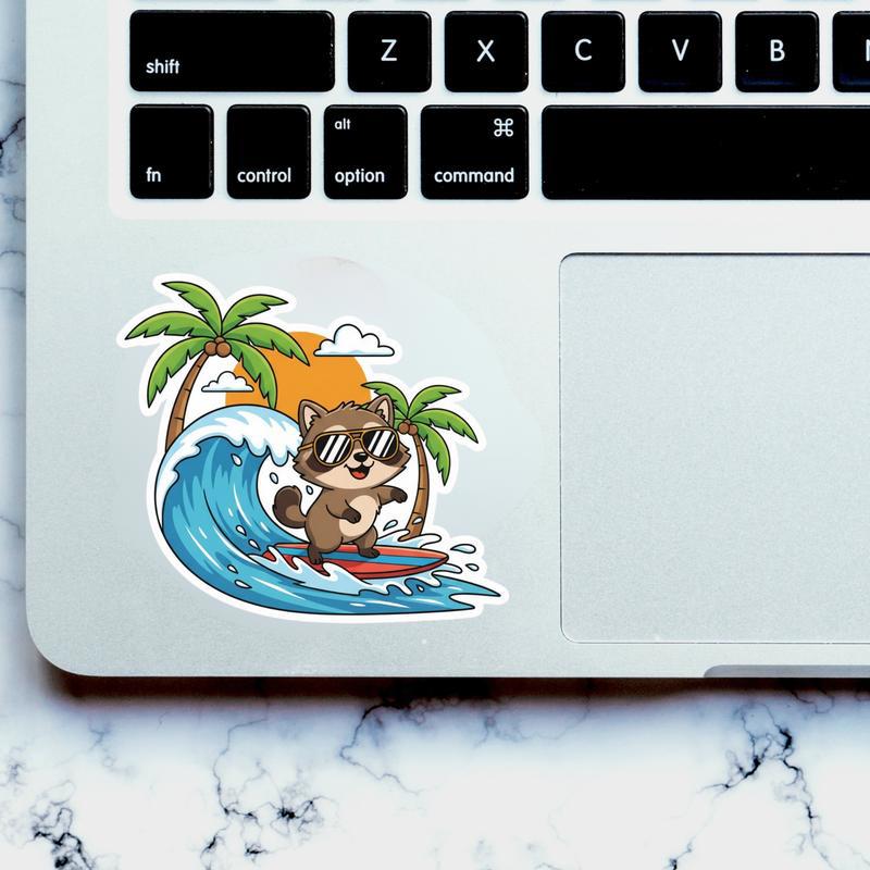 Raccoon Dog Surfer Sticker