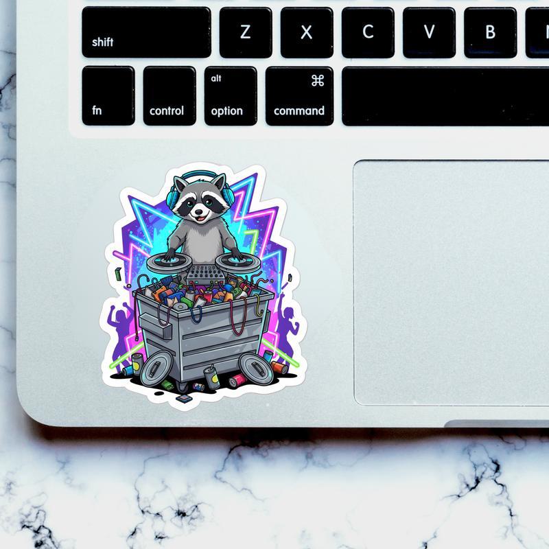 Raccoon Dumpster DJ Party Sticker Raccoon Dumpster DJ Party Sticker