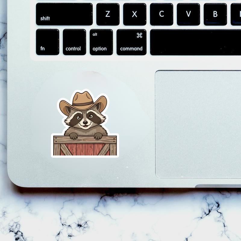 Raccoon Peeker Cowboy Charm Sticker