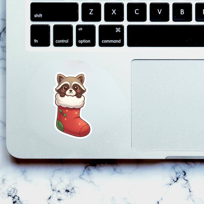 Raccoon Peeker In Christmas Stocking Sticker