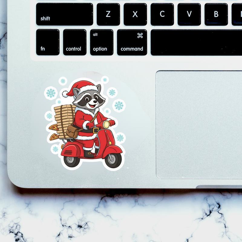 Raccoon Pizza Christmas Delivery Sticker