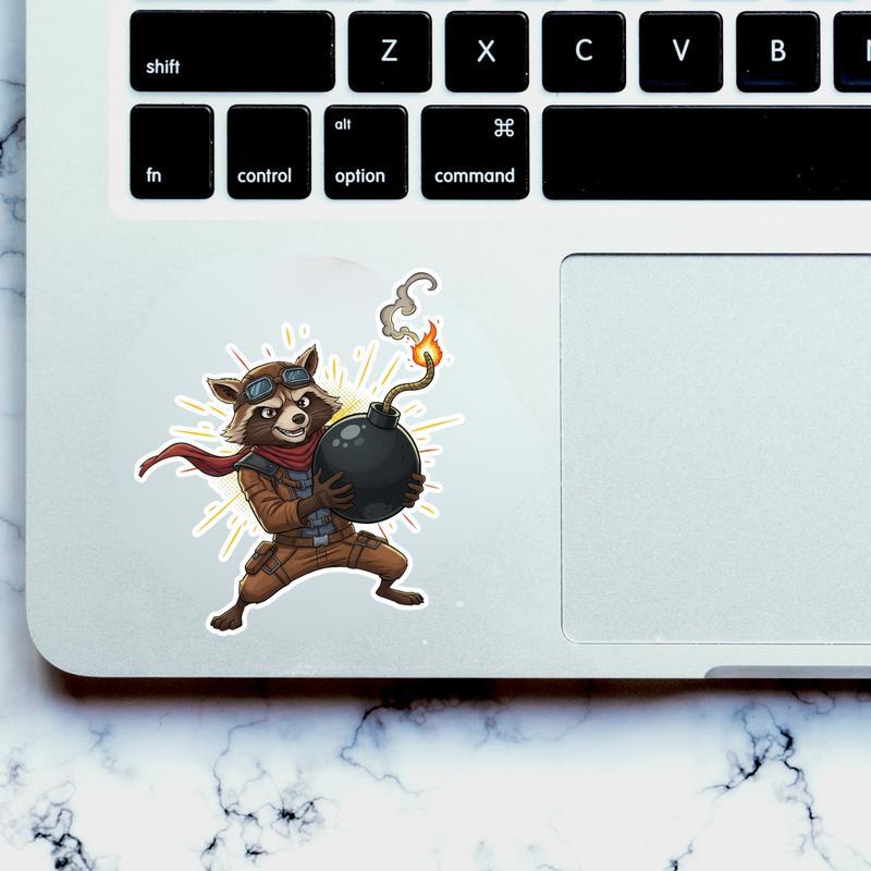 Rocket Raccoon Holding Bomb Sticker Rocket Raccoon Holding Bomb Sticker