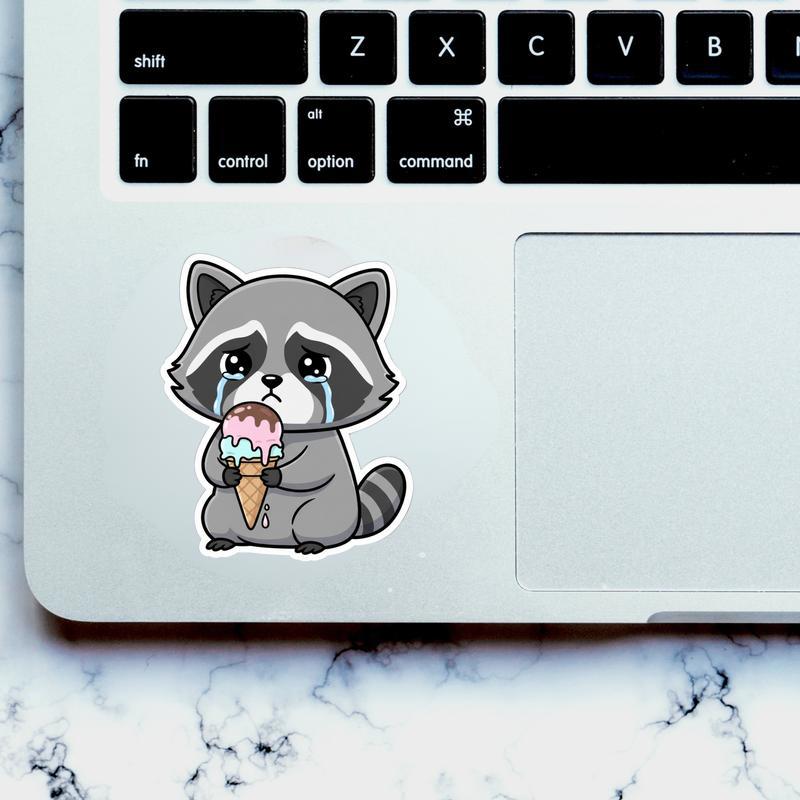 Sad Raccoon With Ice Cream Sticker
