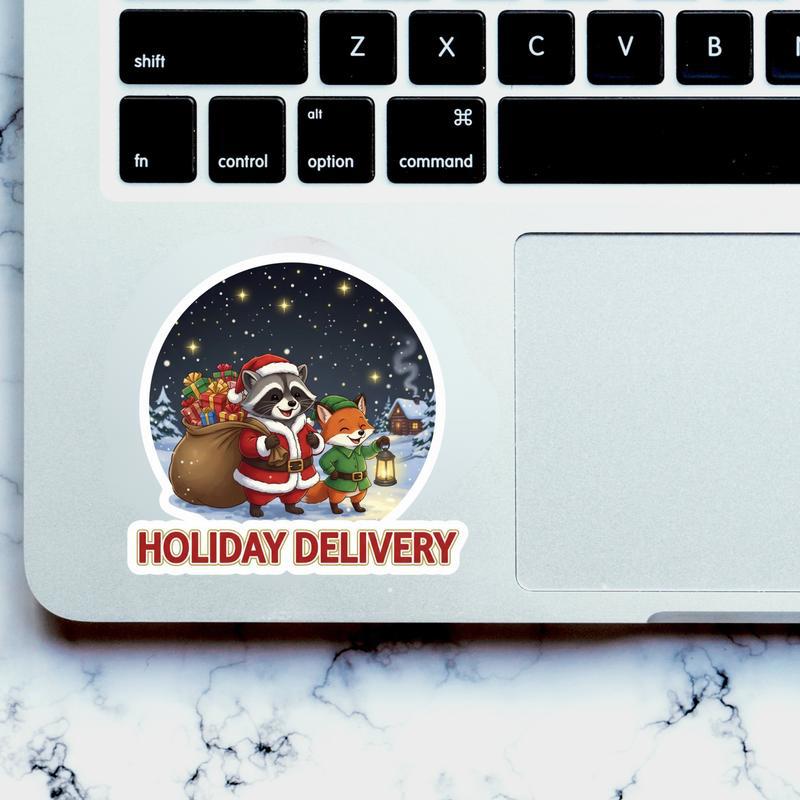 Santa Delivery Raccoon Fox Sticker Santa Delivery Raccoon Fox Sticker