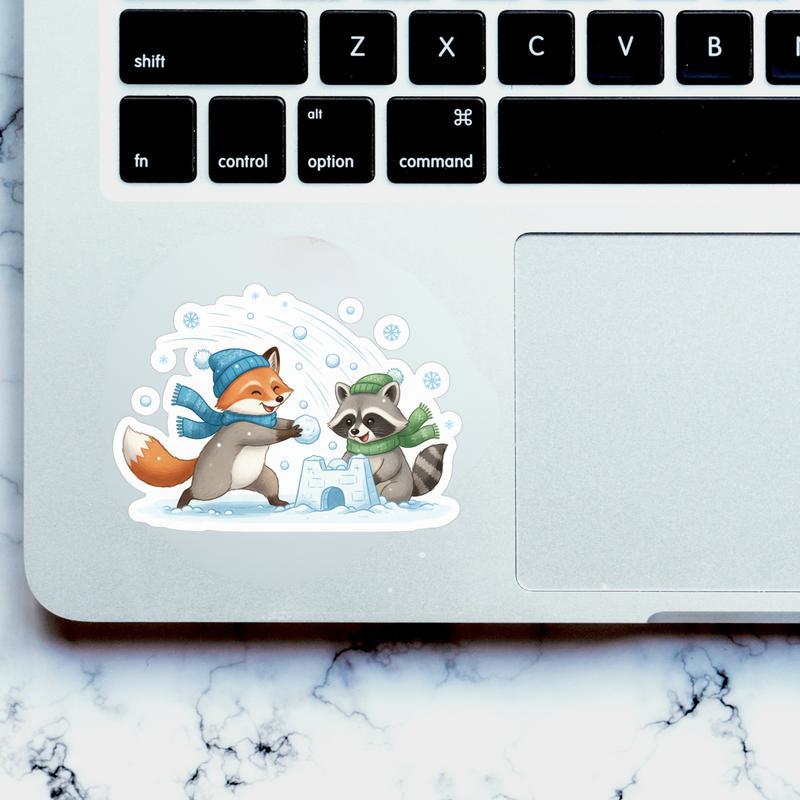 Snowball Fight Raccoon Fox Sticker Snowball Fight Raccoon Fox Sticker