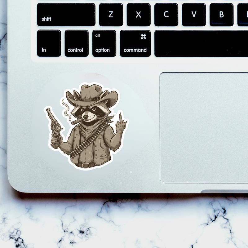 Vintage Cowboy Raccoon Middle Finger Sticker