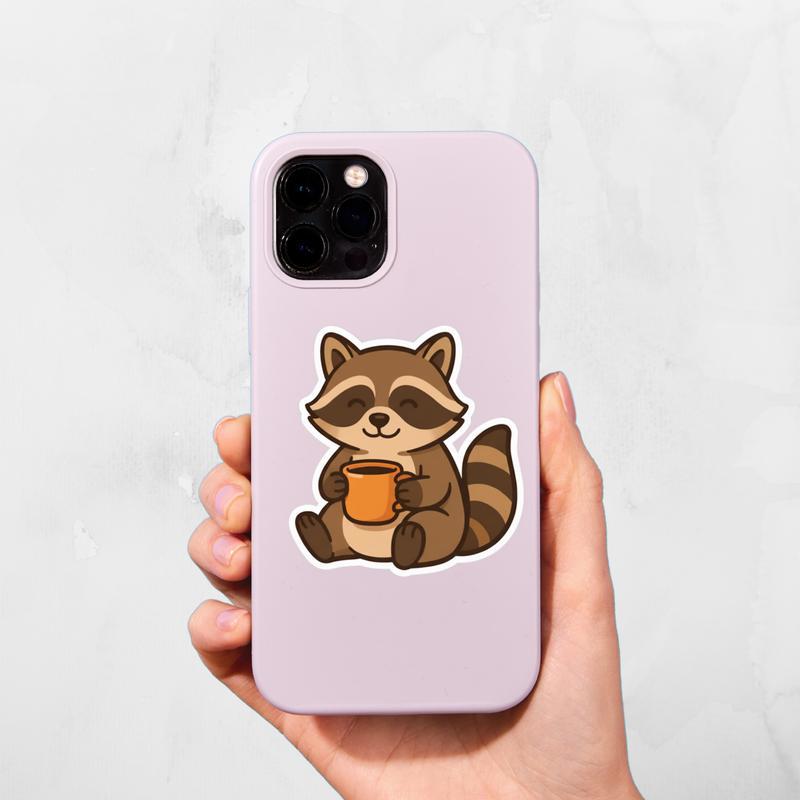 Brown Raccoon Coffee Sticker