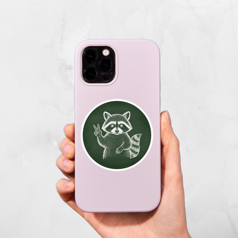 Chalkboard Art Raccoon Peace Sign Sticker
