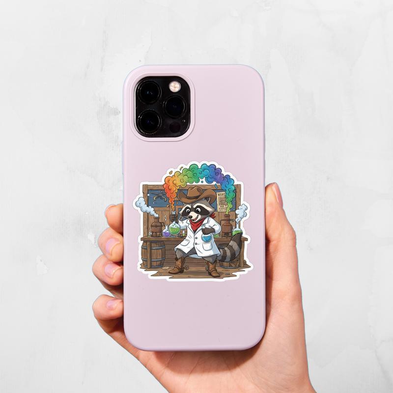 Colorful Cowboy Raccoon Scientist Sticker