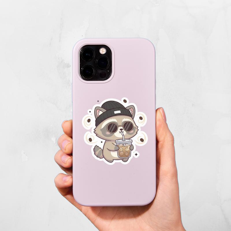 Cool Coffee Raccoon Dog Sticker