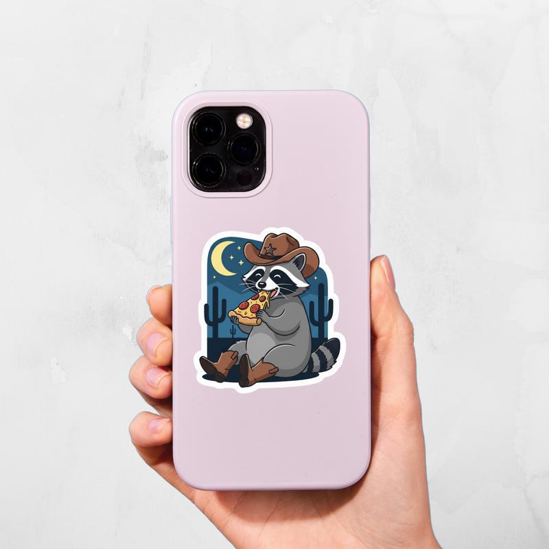 Cowboy Raccoon Pizza Time Sticker