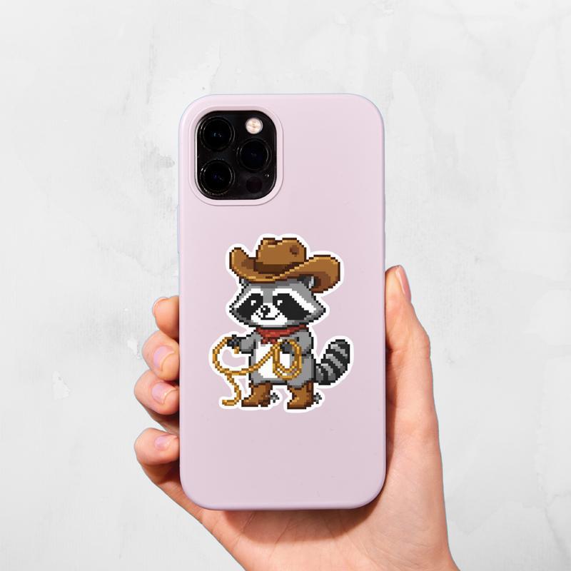 Cute Pixelated Raccoon Cowboy Sticker