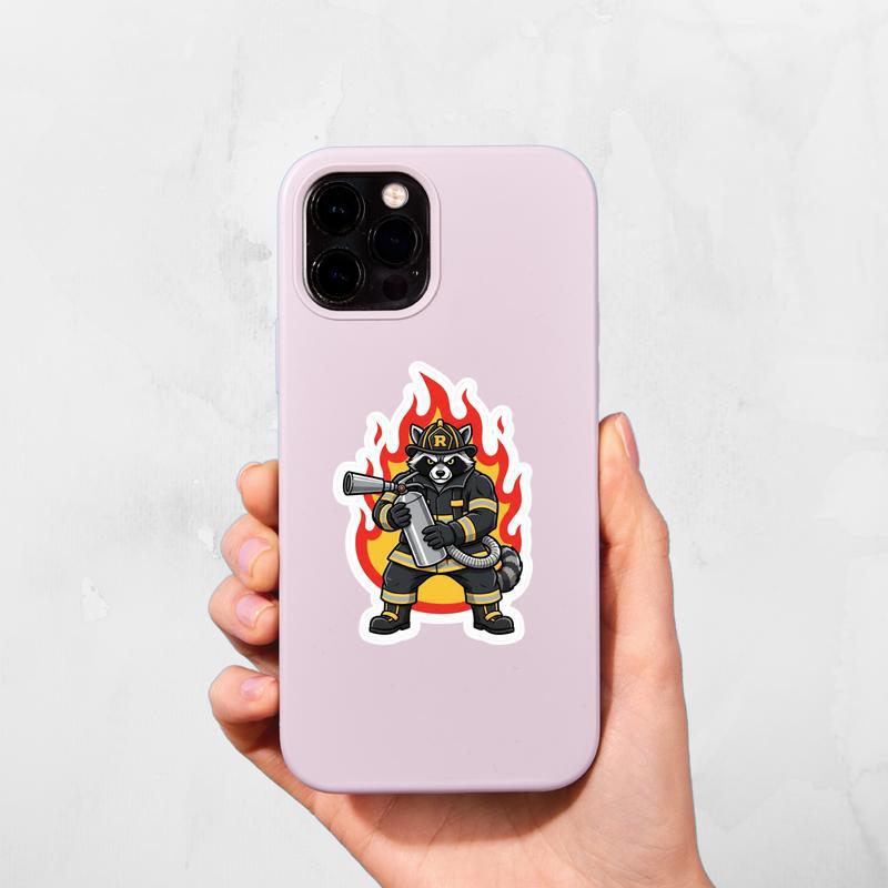 Firefighter Raccoon, Holding Fire Extinguisher Sticker Firefighter Raccoon, Holding Fire Extinguisher Sticker