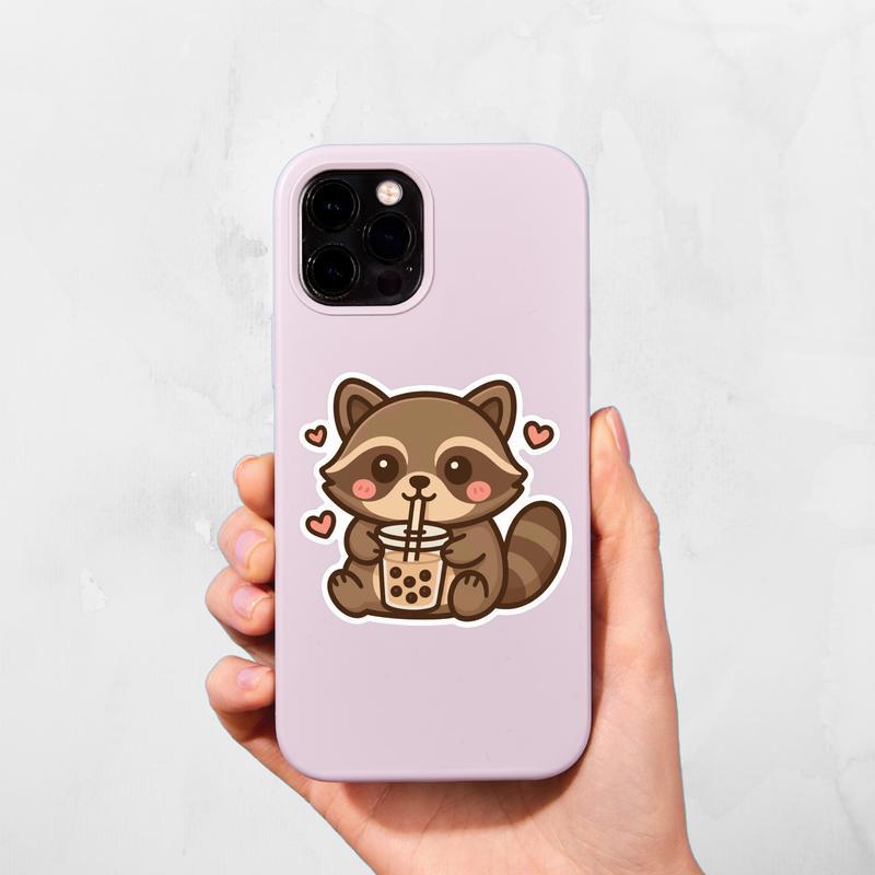 Kawaii Raccoon With Milk Tea Sticker