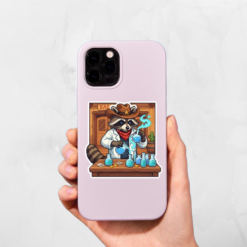 Pixel Cowboy Raccoon Scientist Sticker