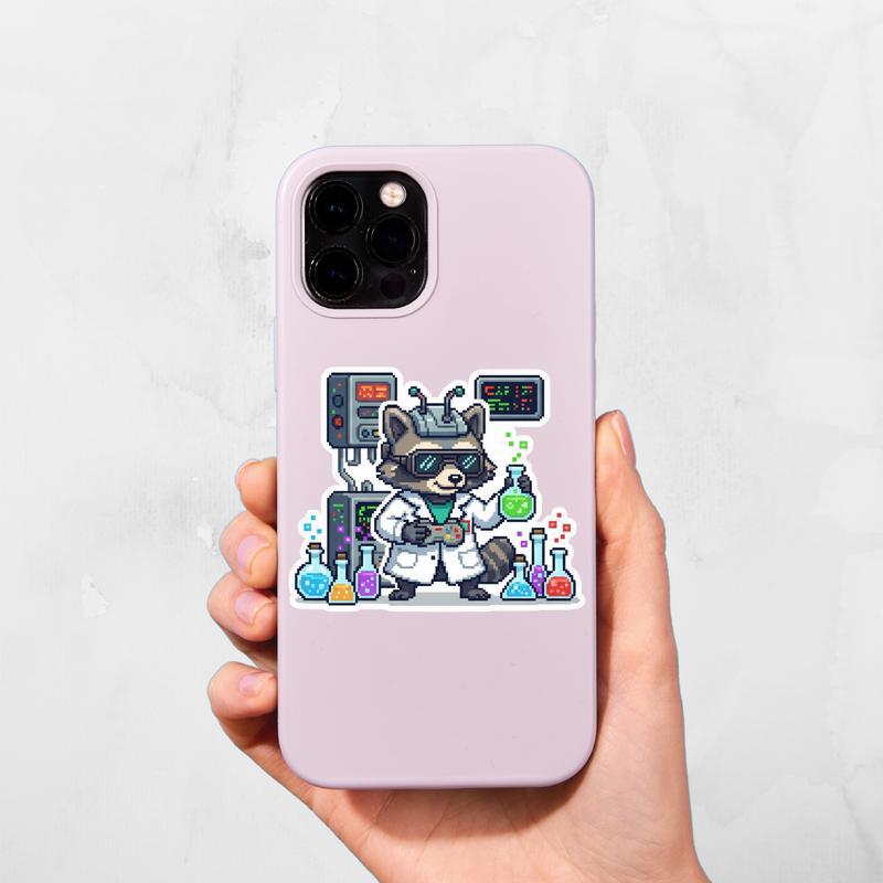 Pixel Raccoon Scientist Gamer Mode Sticker