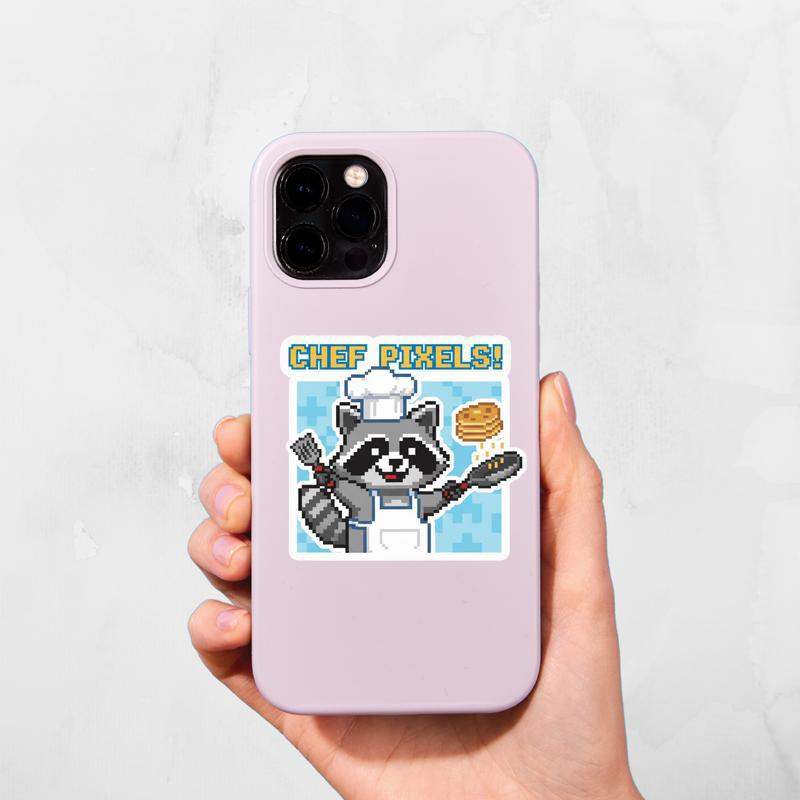 Pixelated Raccoon Chef Sticker