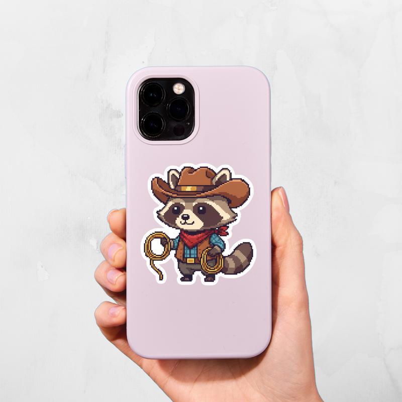 Pixelated Raccoon Cowboy Sticker