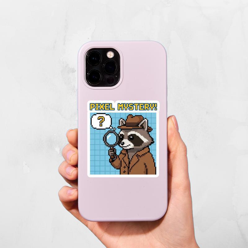 Pixelated Raccoon Detective Sticker