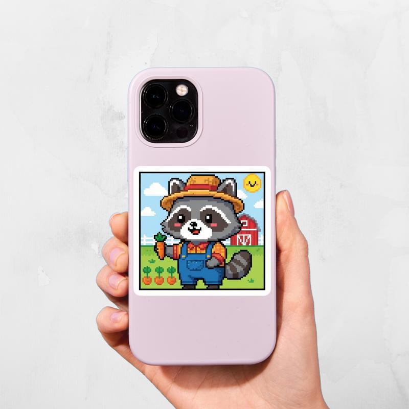 Pixelated Raccoon Farmer Sticker