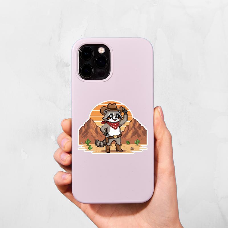 Pixelated Raccoon Western Hero Sticker