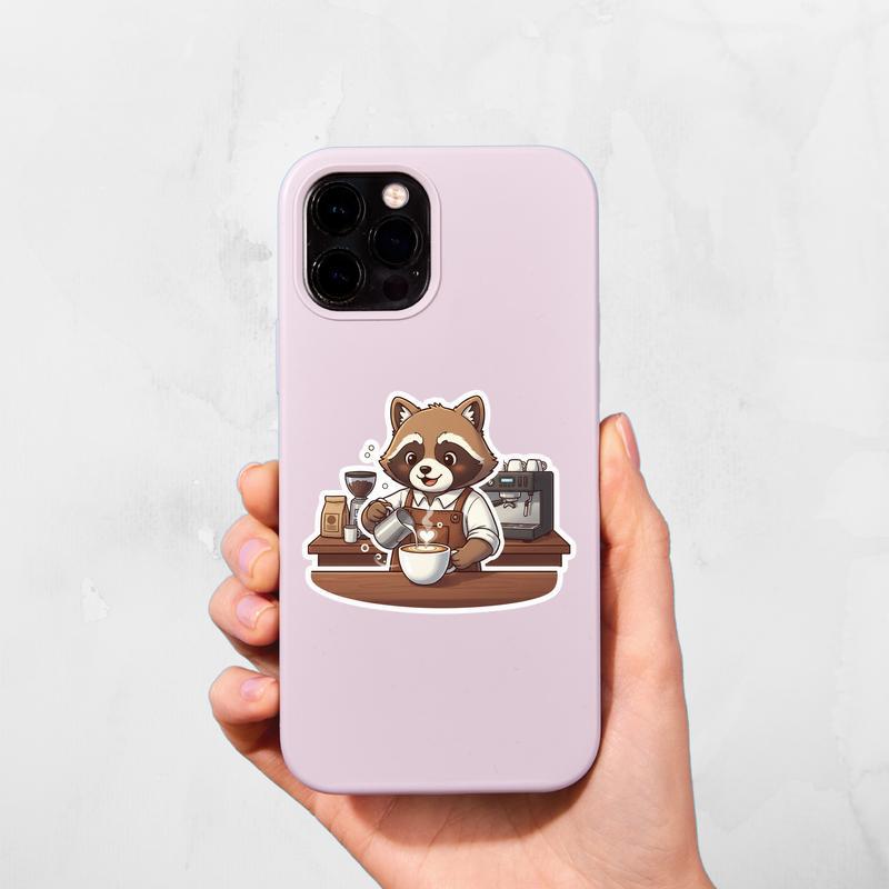 Raccoon Dog Barista Sticker