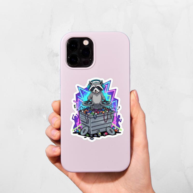 Raccoon Dumpster DJ Party Sticker Raccoon Dumpster DJ Party Sticker