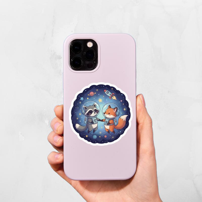 Raccoon Fox Space Buddies Sticker