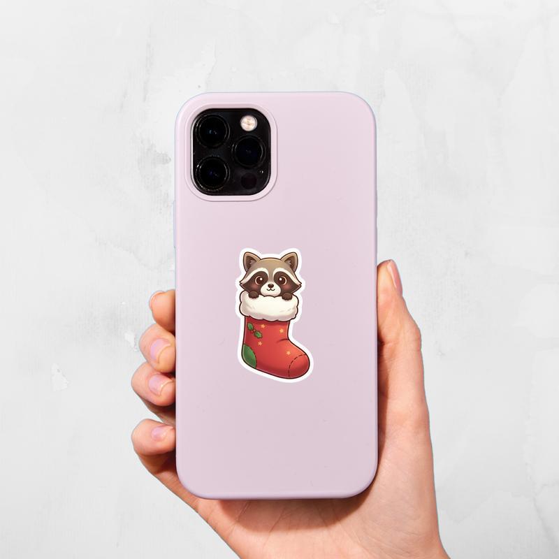 Raccoon Peeker In Christmas Stocking Sticker