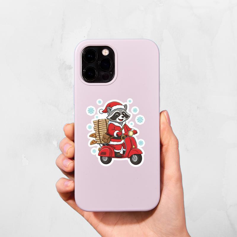 Raccoon Pizza Christmas Delivery Sticker