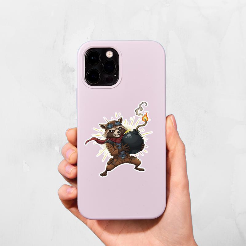 Rocket Raccoon Holding Bomb Sticker Rocket Raccoon Holding Bomb Sticker