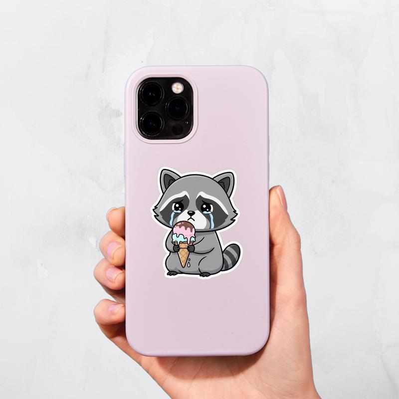 Sad Raccoon With Ice Cream Sticker