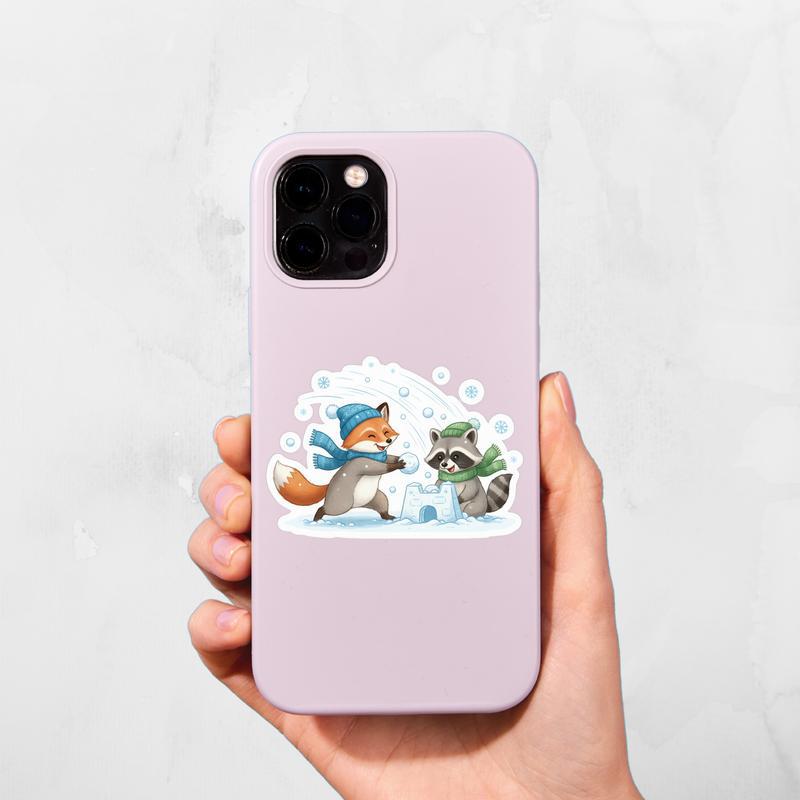 Snowball Fight Raccoon Fox Sticker Snowball Fight Raccoon Fox Sticker