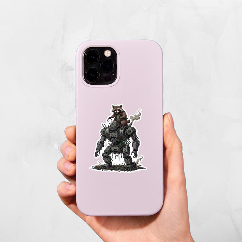 Unhinged And Feral Raccoon Riding Trash Robot Sticker