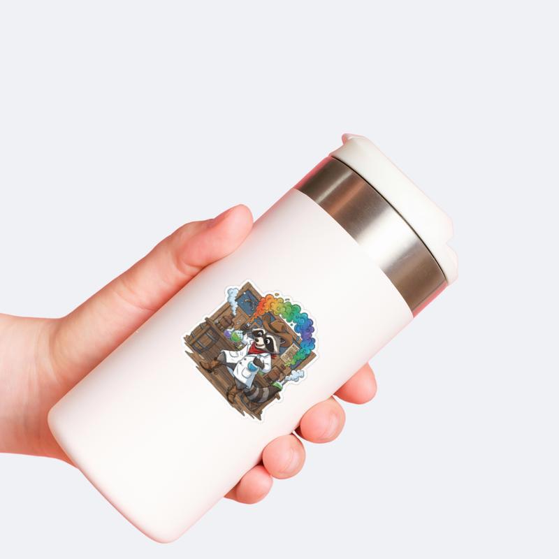 Colorful Cowboy Raccoon Scientist Sticker