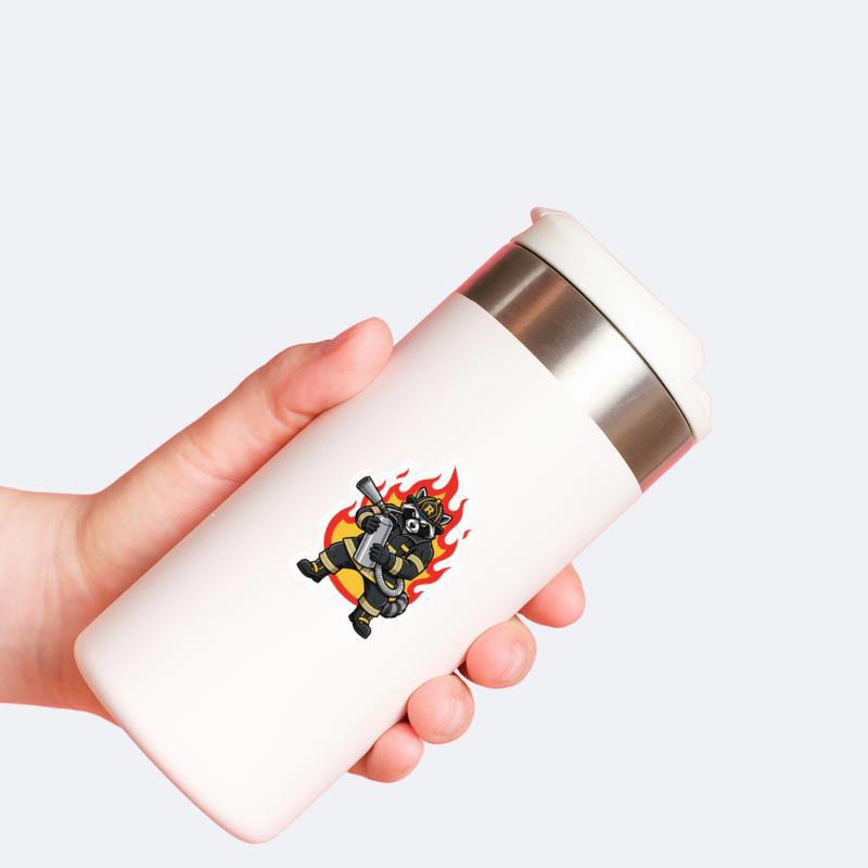 Firefighter Raccoon, Holding Fire Extinguisher Sticker Firefighter Raccoon, Holding Fire Extinguisher Sticker