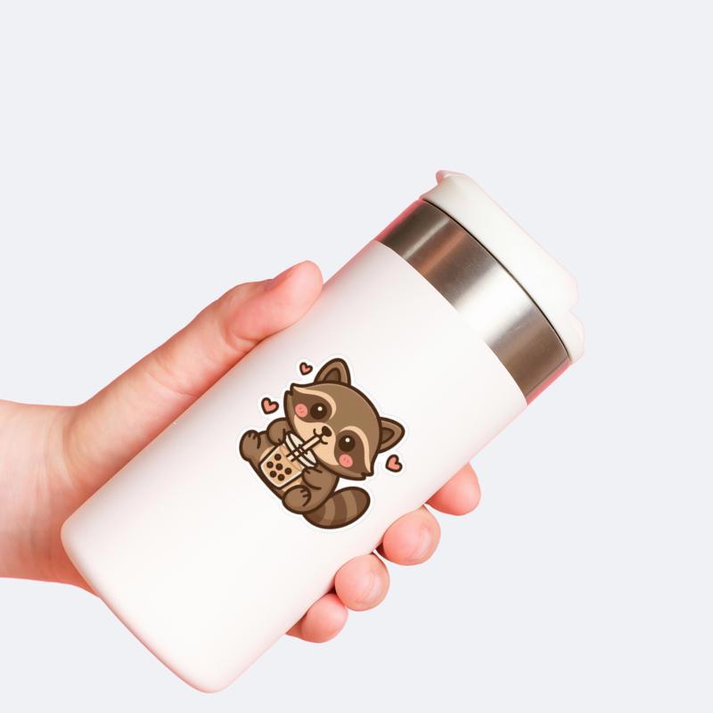 Kawaii Raccoon With Milk Tea Sticker